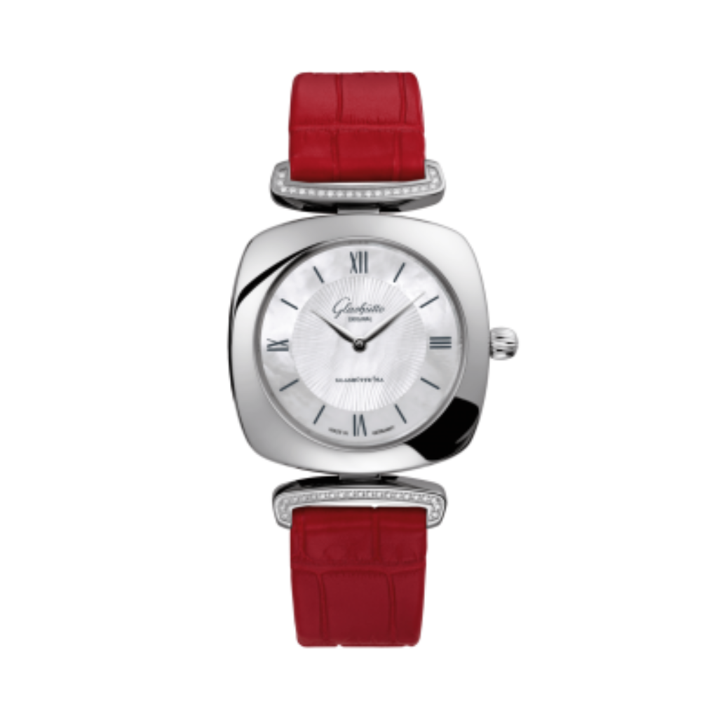 Glashuette Original Pavonina 31 mm Mother-Of-Pearl White Dial Stainless Steel Louisiana   Leather Strap 1-03-02-05-12-30 - WATCHXNYC