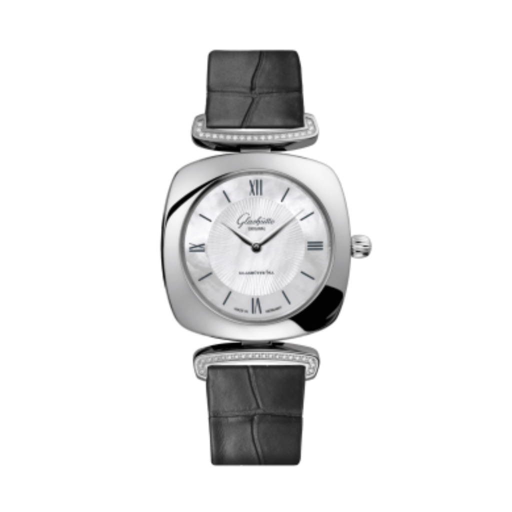 Glashuette Original Pavonina 31 mm Mother-Of-Pearl White Dial Stainless Steel Louisiana   Leather Strap 1-03-02-05-12-31 - WATCHXNYC
