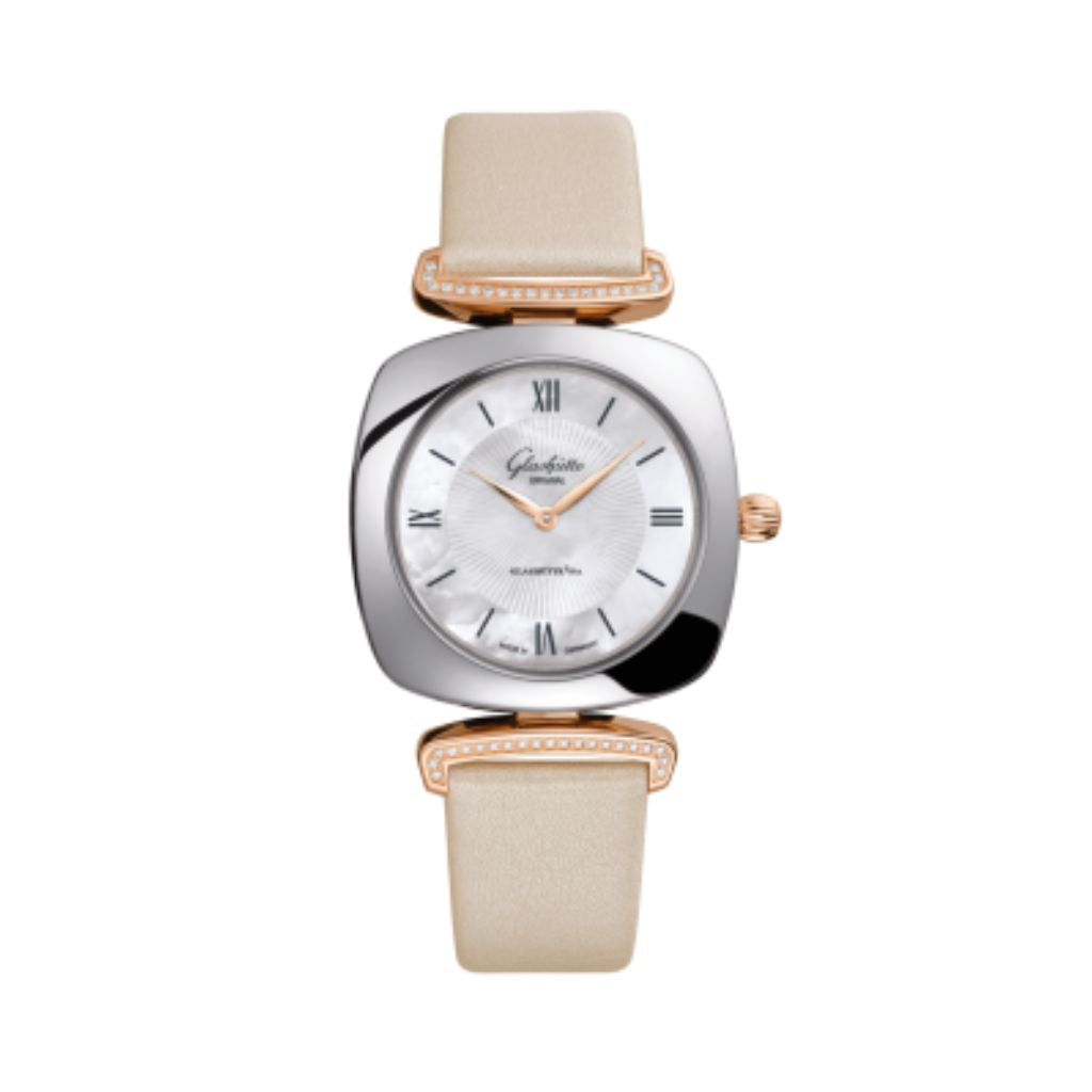 Glashuette Original Pavonina 31 mm White Mother-Of-Pearl Dial Stainless Steel with 18k Red Gold   Strap 1-03-02-05-16-35 - WATCHXNYC