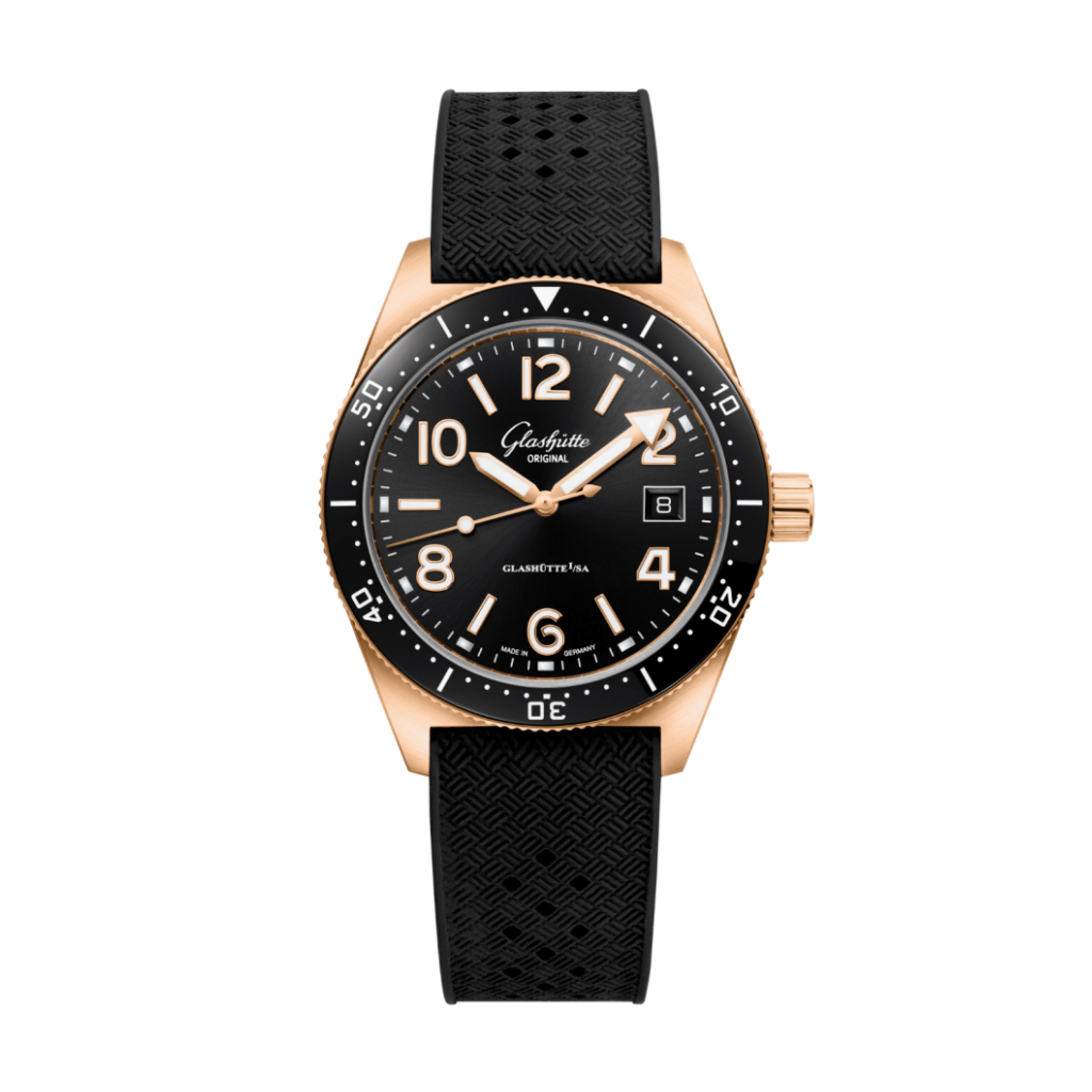 Glashuette Original SeaQ 39.50 mm Black Dial Red Gold Rubber Strap, Black 1-39-11-17-91-33 - WATCHXNYC