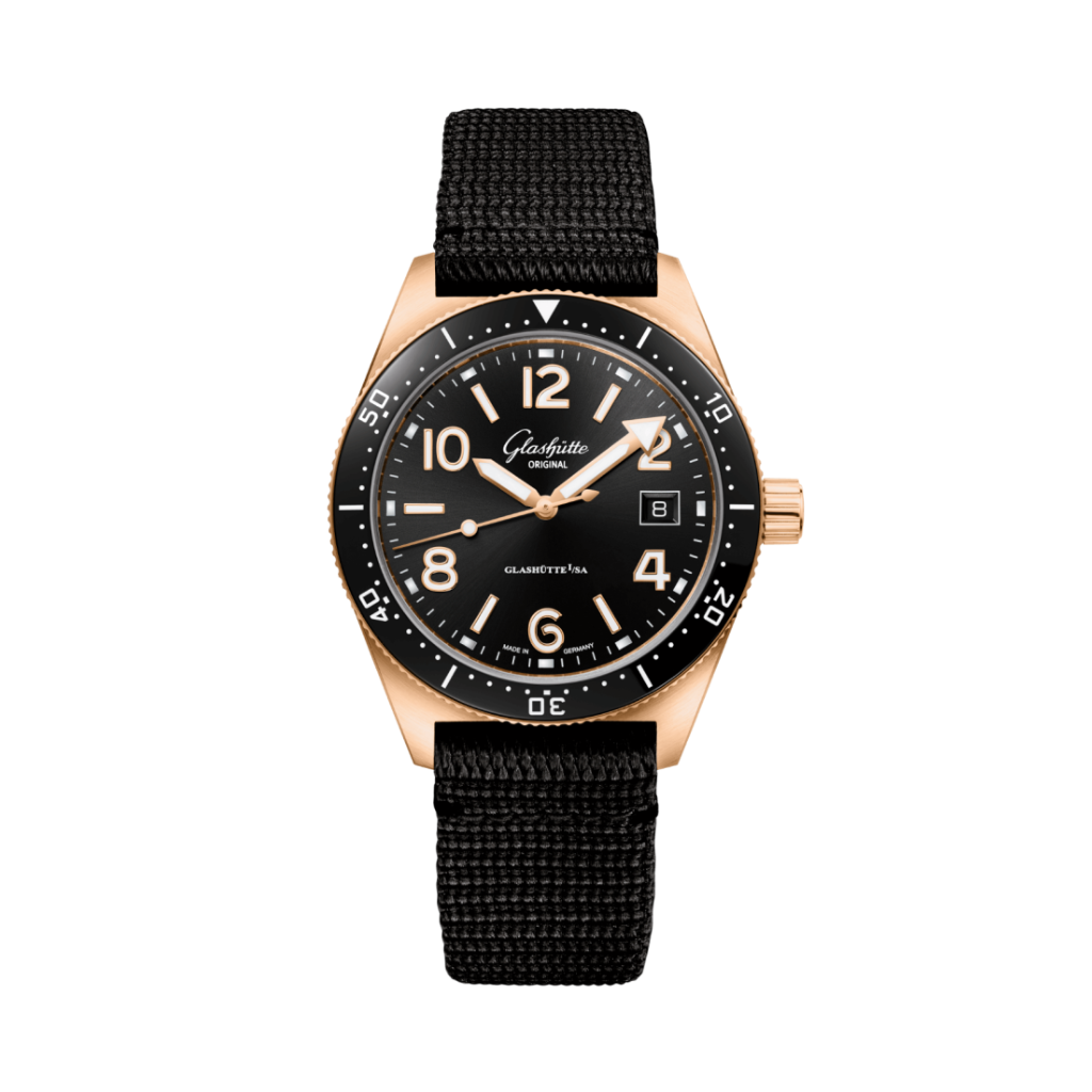 Glashuette Original SeaQ 39.50 mm Black Dial Red Gold Synthetic Strap, Black 1-39-11-17-91-35 - WATCHXNYC