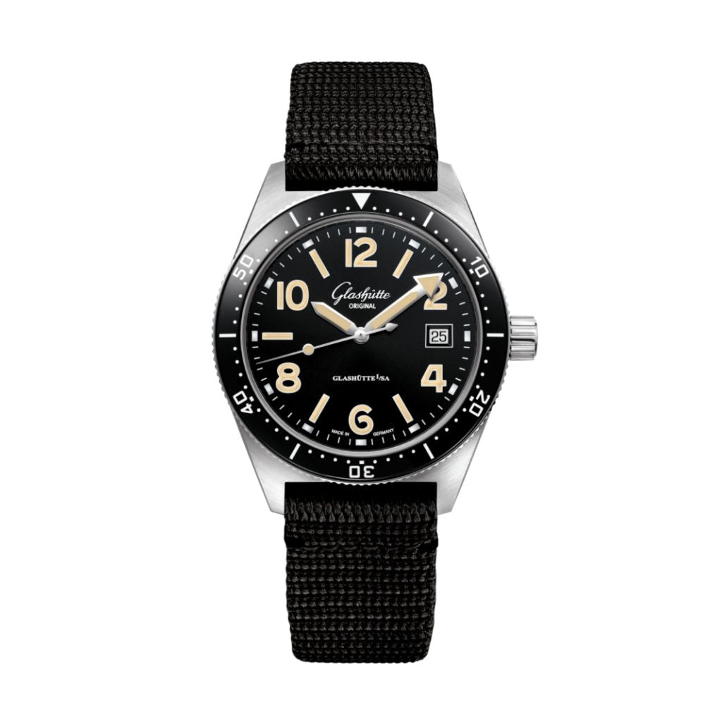 Glashuette Original SeaQ 39.50 mm Black Dial Stainless Steel Synthetic Strap, Black 1-39-11-06-80-35 - WATCHXNYC
