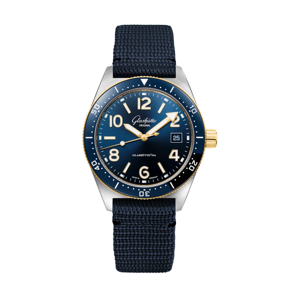 Glashuette Original SeaQ 39.50 mm Blue Dial Stainless Steel and 18k Yellow Gold Synthetic Strap, Blue 1-39-11-10-90-34 - WATCHXNYC