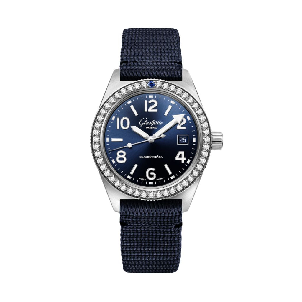 Glashuette Original SeaQ 39.50 mm Blue Dial Stainless Steel Synthetic Strap, Blue 1-39-11-09-82-34 - WATCHXNYC