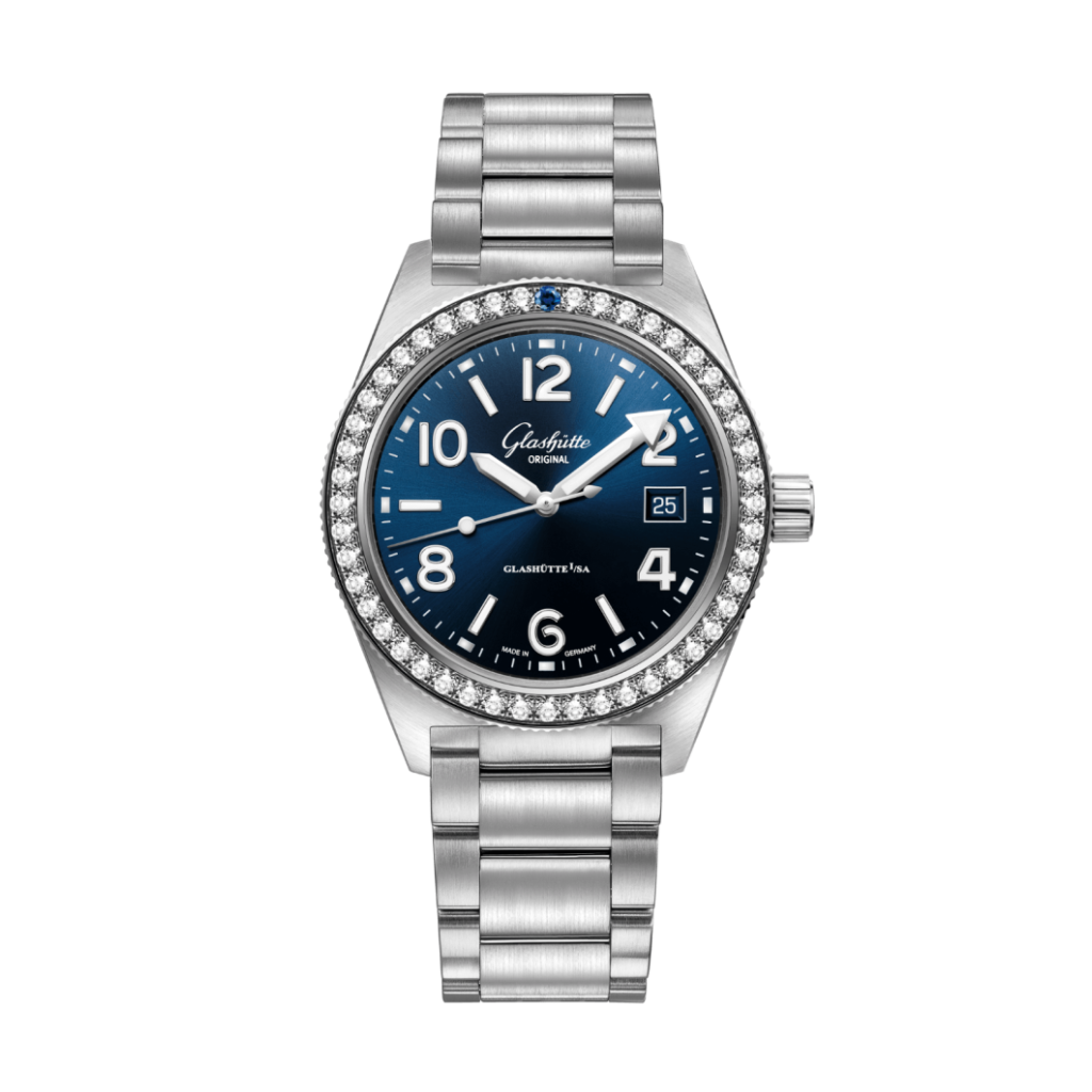 Glashuette Original SeaQ 39.50 mm Blue Dial with Diamonds Stainless Steel Metal Bracelet 1-39-11-09-82-70 - WATCHXNYC