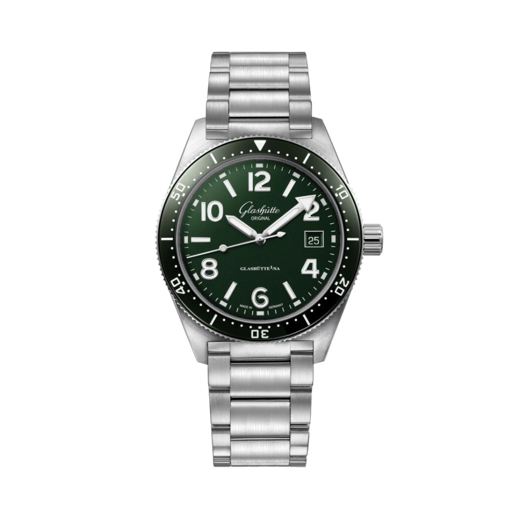 Glashuette Original SeaQ 39.50 mm Green Dial Stainless Steel Metal Bracelet 1-39-11-13-83-70 - WATCHXNYC