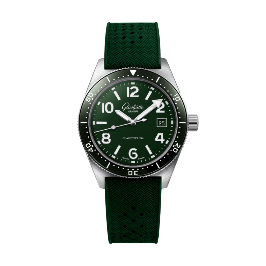 Glashuette Original SeaQ 39.50 mm Green Dial Stainless Steel Rubber Strap, Green 1-39-11-13-83-37 - WATCHXNYC