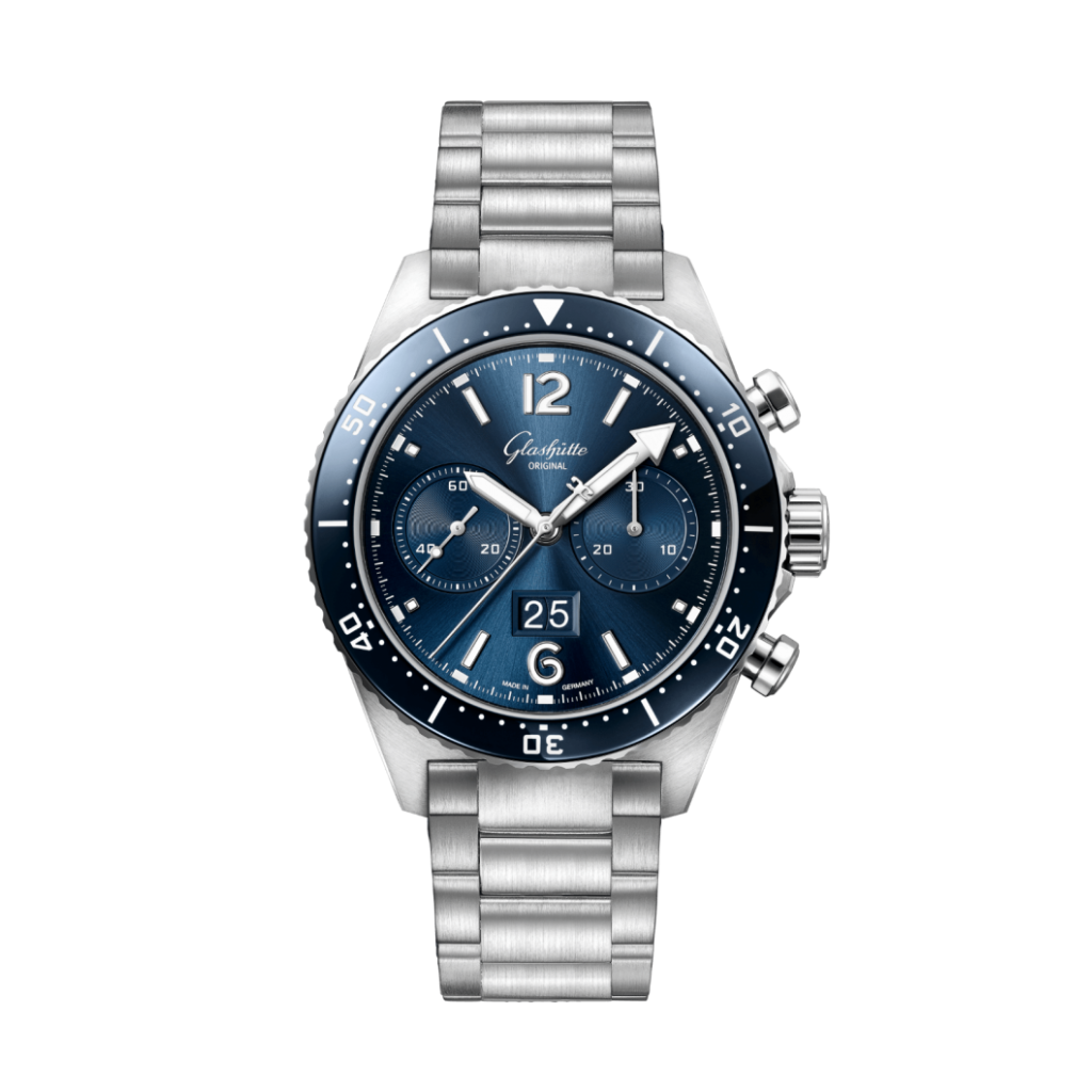 Glashuette Original SeaQ Chronograph 43.20 mm Blue Dial Stainless Steel Metal Bracelet 1-37-23-02-81-70 - WATCHXNYC