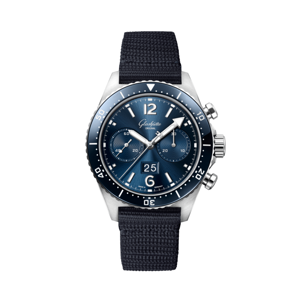 Glashuette Original SeaQ Chronograph 43.20 mm Blue Dial Stainless Steel Synthetic Strap, Blue 1-37-23-02-81-36 - WATCHXNYC