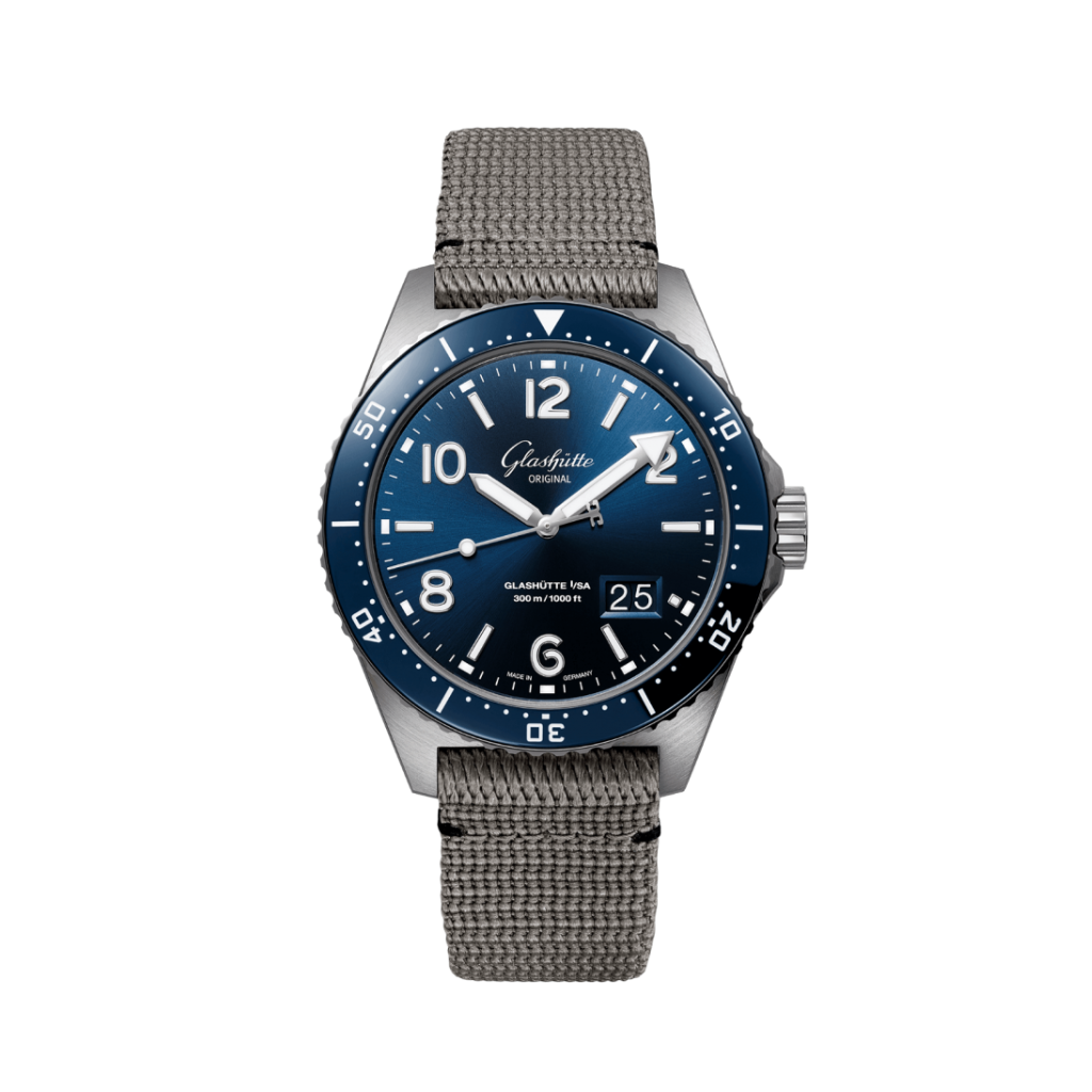 Glashuette Original SeaQ Panorama Date 43.20 mm Blue Dial Stainless Steel Synthetic Strap, Grey 1-36-13-02-81-34 - WATCHXNYC