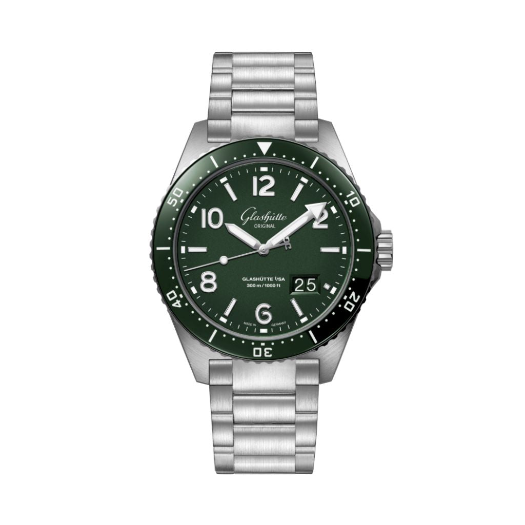 Glashuette Original SeaQ Panorama Date 43.20 mm Green Dial Stainless Steel Metal Bracelet 1-36-13-07-83-70 - WATCHXNYC