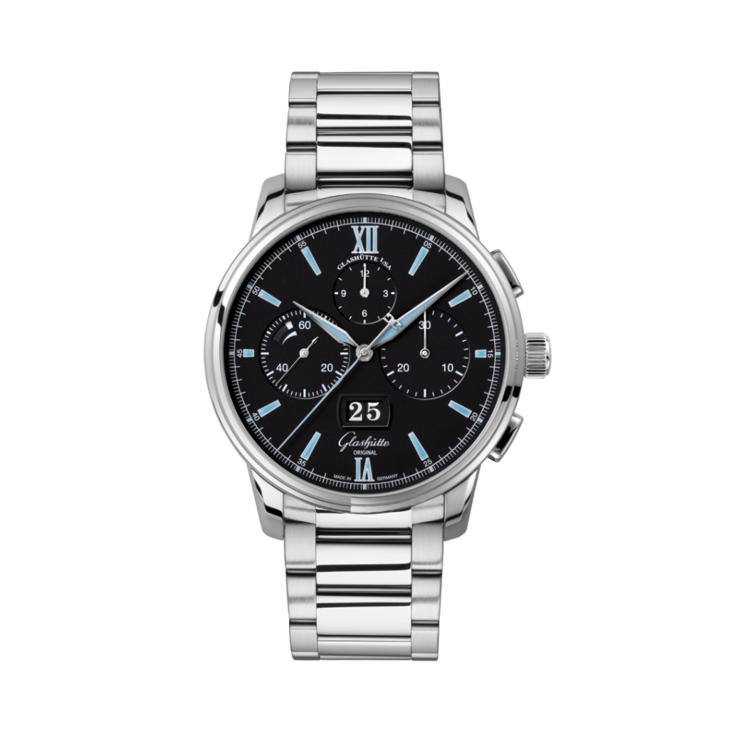 Glashuette Original Senator Chronograph Panorama Date 42 mm Black Dial Stainless Steel Metal Bracelet 1-37-01-03-02-71 - WATCHXNYC
