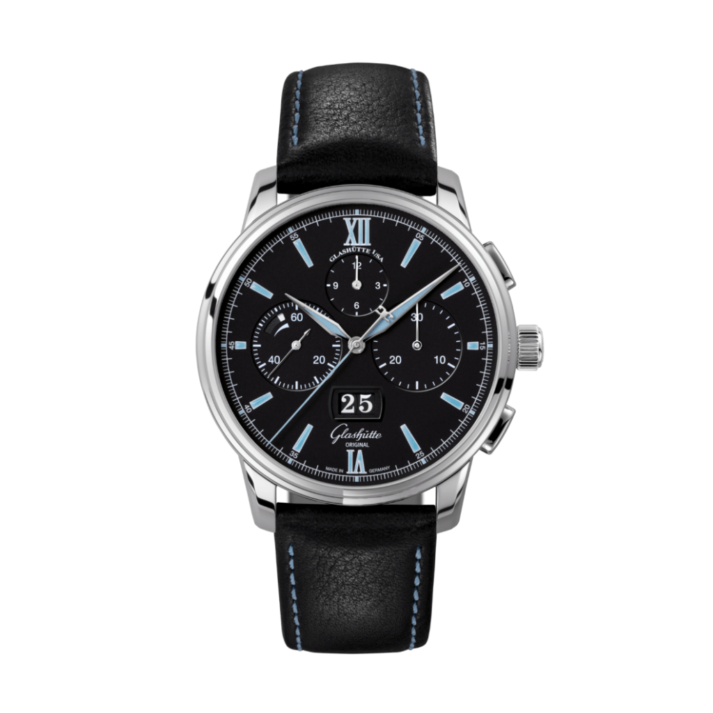 Glashuette Original Senator Chronograph Panorama Date 42 mm Black Dial Stainless Steel   Strap, Black 1-37-01-03-02-35 - WATCHXNYC