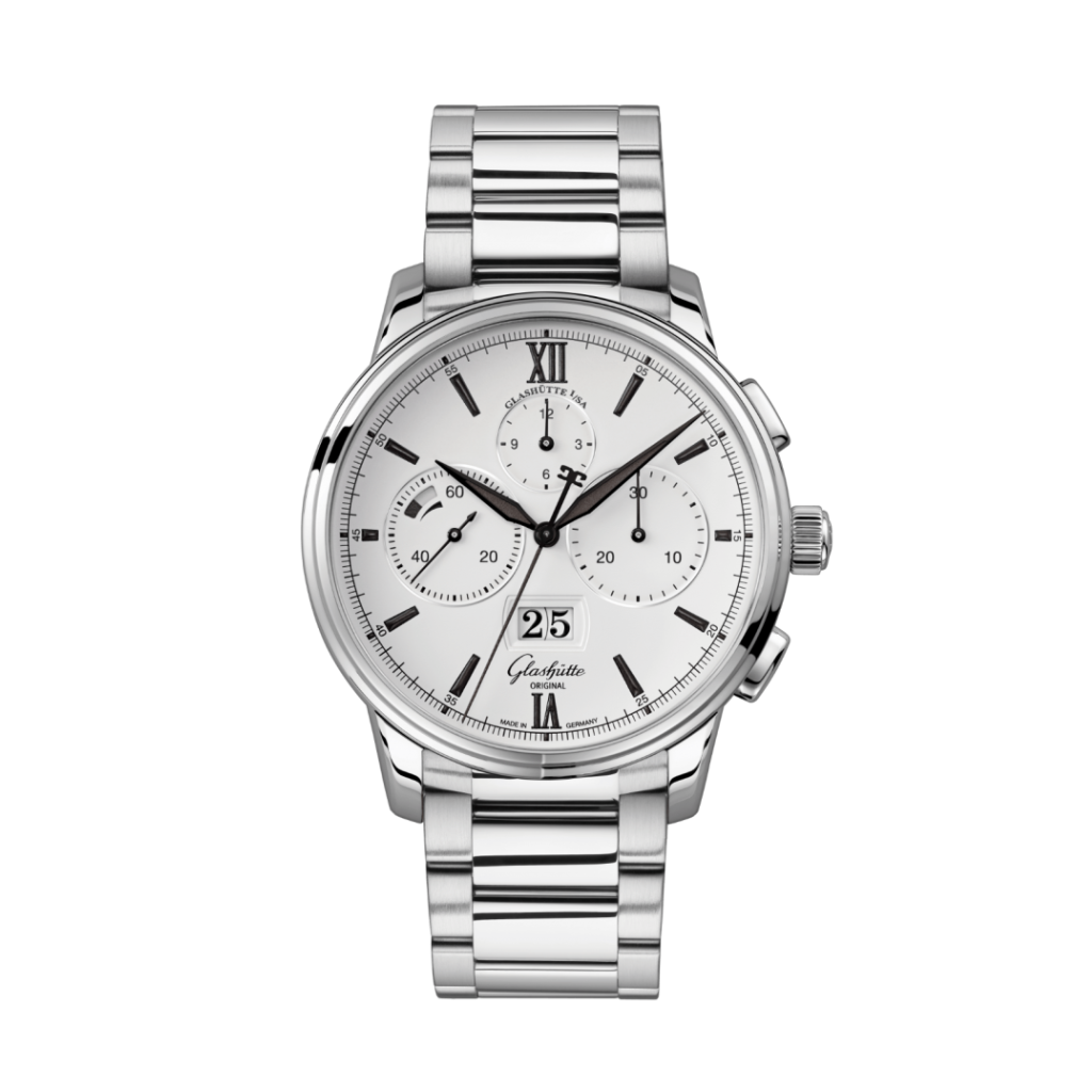 Glashuette Original Senator Chronograph Panorama Date 42 mm White Dial Stainless Steel Metal Bracelet 1-37-01-05-02-71 - WATCHXNYC