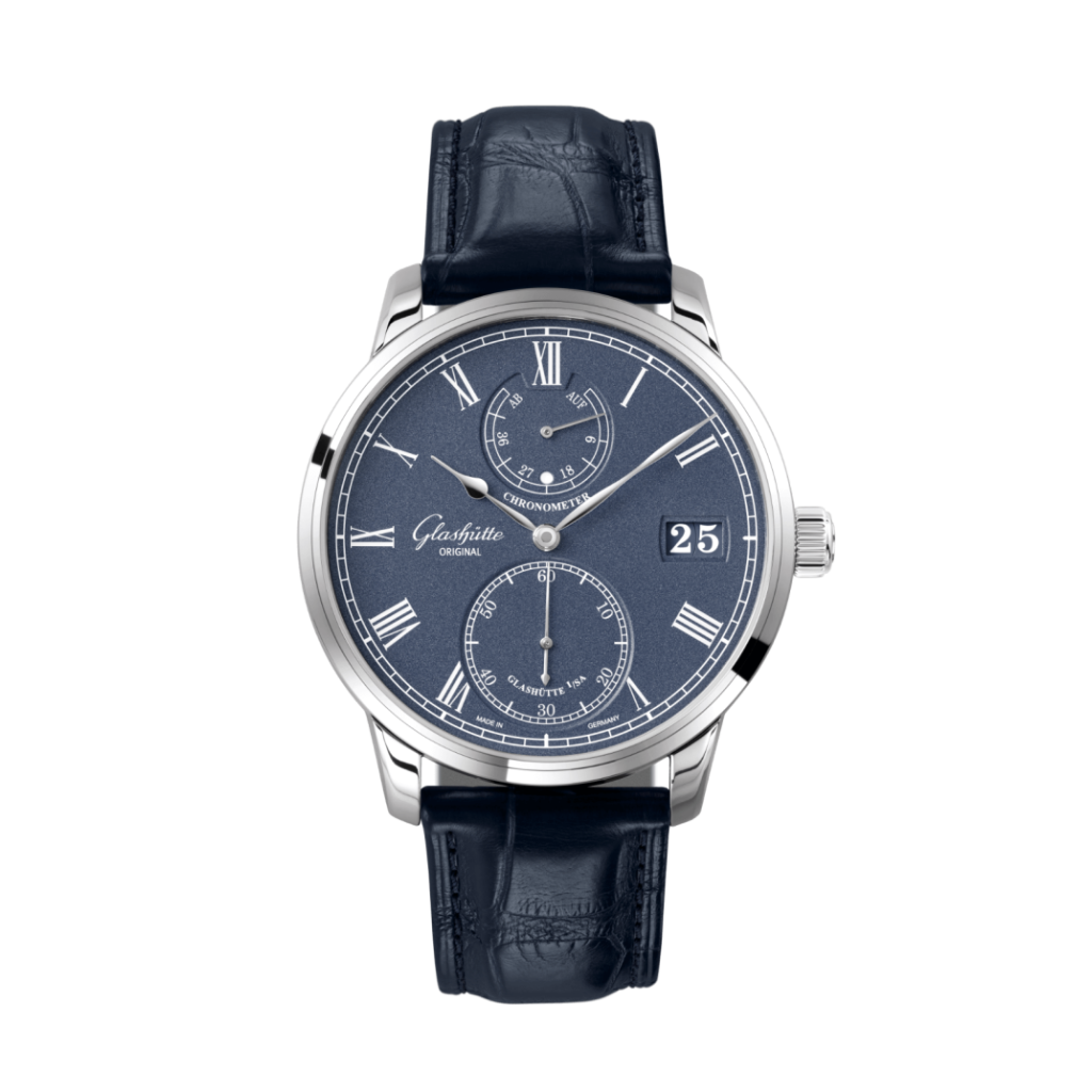Glashuette Original Senator Chronometer 42 mm Blue Dial White Gold Louisiana   Leather Strap, Blue 1-58-01-05-34-30 - WATCHXNYC