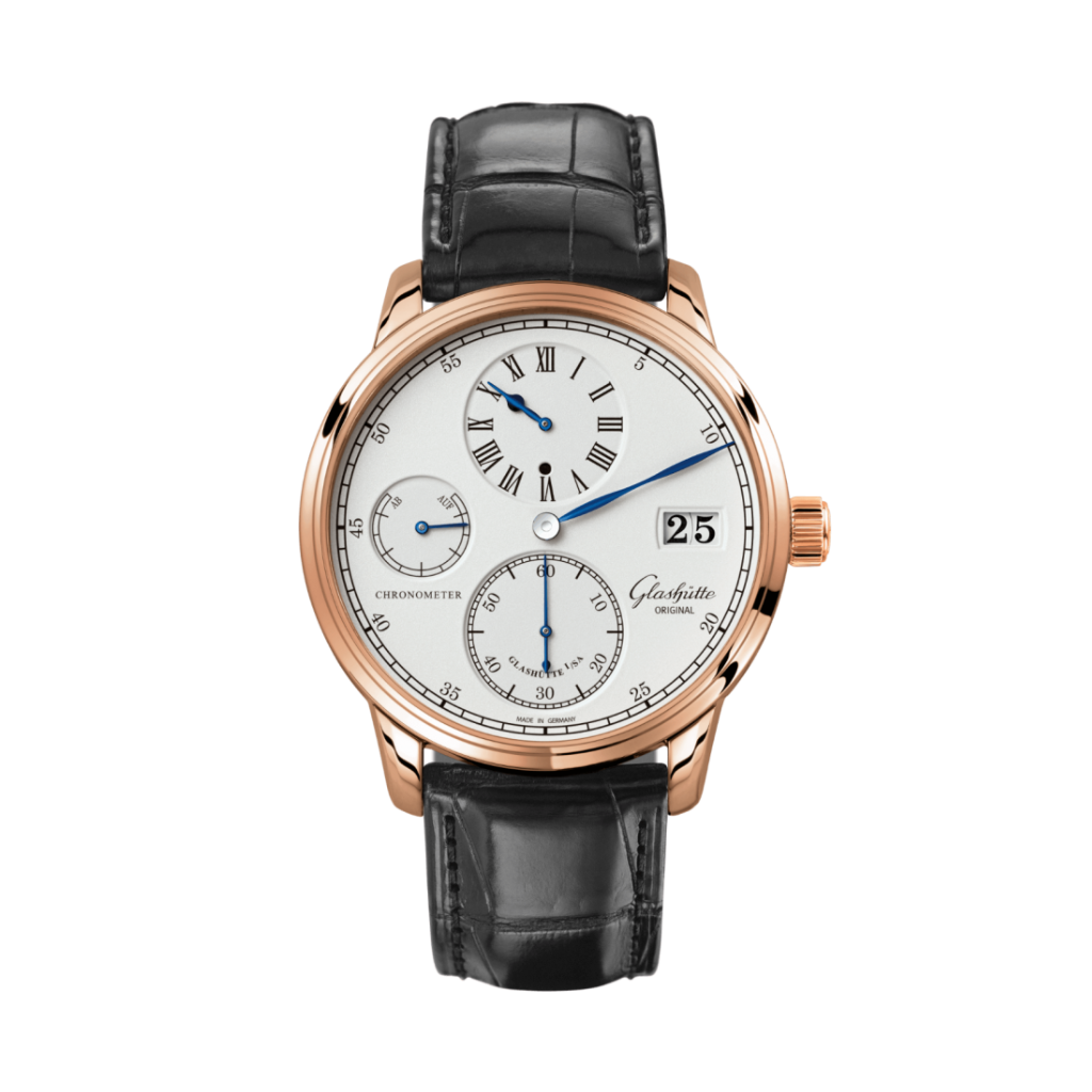 Glashuette Original Senator Chronometer Regulator 42 mm Silver Dial Red Gold Louisiana   Leather Strap, Black 1-58-04-04-05-04 - WATCHXNYC
