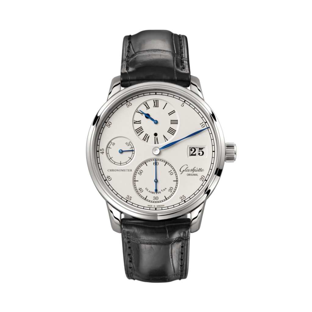 Glashuette Original Senator Chronometer Regulator 42 mm Silver Dial White Gold Louisiana   Leather Strap, Black 1-58-04-04-04-04 - WATCHXNYC