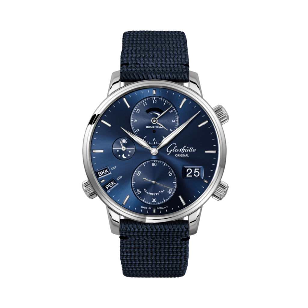Glashuette Original Senator Cosmopolite 44 mm Blue Dial Stainless Steel Synthetic, Blue Strap 1-89-02-05-02-64 - WATCHXNYC