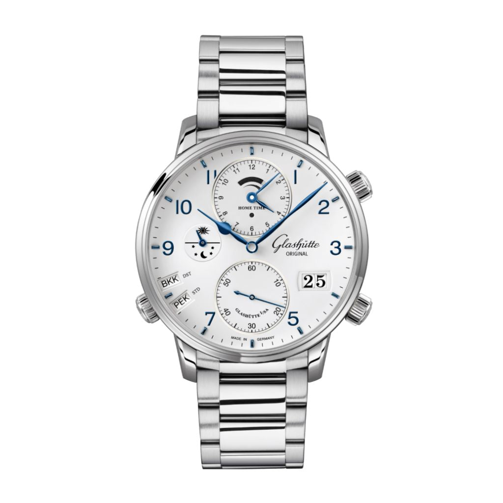 Glashuette Original Senator Cosmopolite 44 mm White Dial Stainless Steel Metal Bracelet 1-89-02-03-02-70 - WATCHXNYC