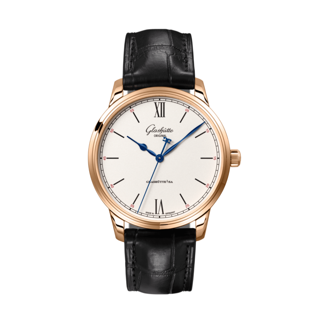 Glashuette Original Senator Excellence 40 mm White Dial Red Gold Louisiana   Leather Strap, Black 1-36-01-02-05-61 - WATCHXNYC