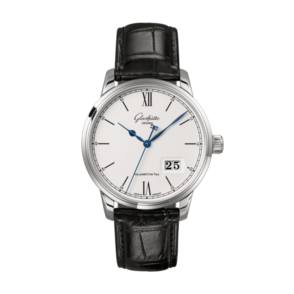 Glashuette Original Senator Excellence Panorama Date 40 mm White Dial Stainless Steel Louisiana   Leather Strap, Black 1-36-03-01-02-61 - WATCHXNYC