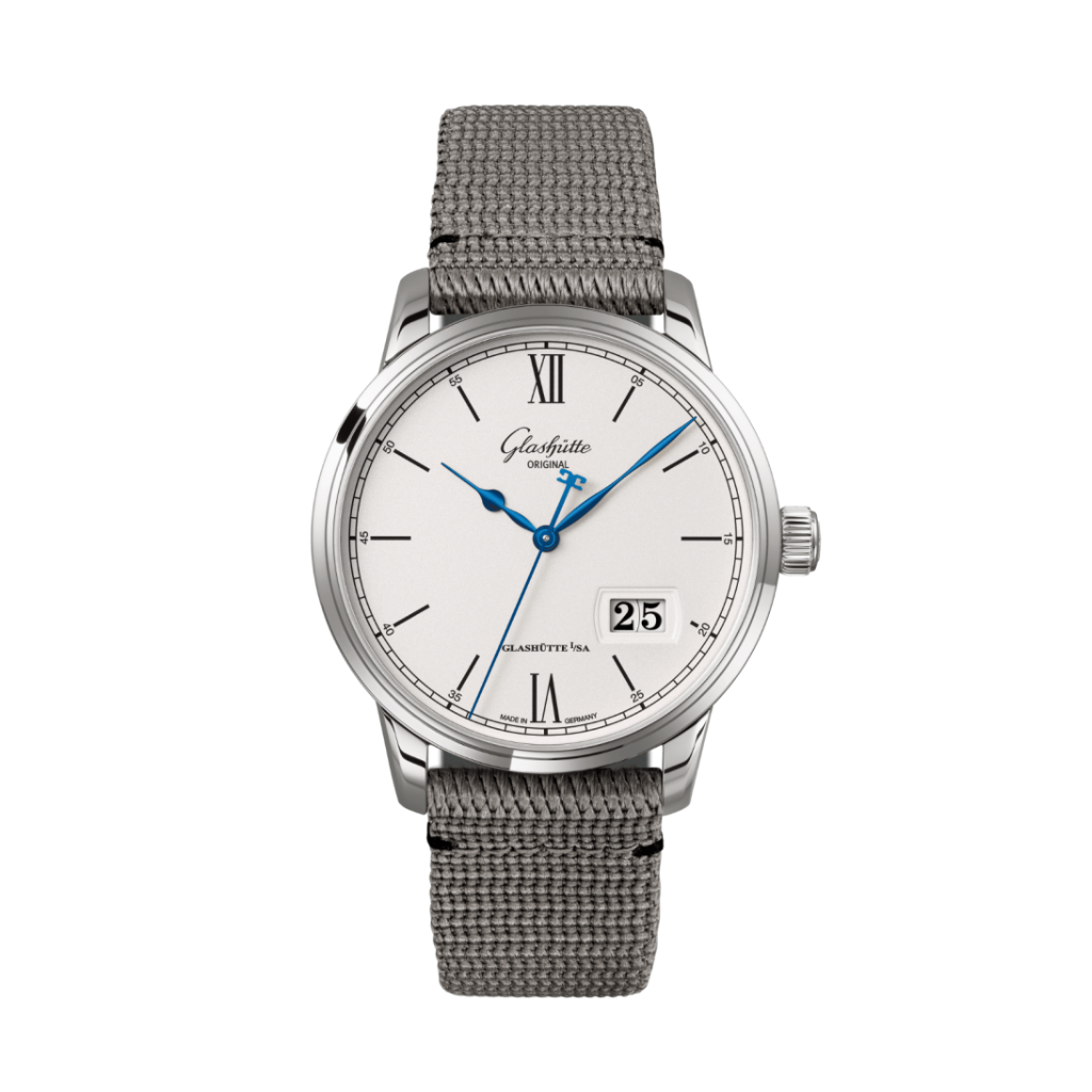 Glashuette Original Senator Excellence Panorama Date 40 mm White Dial Stainless Steel Synthetic Strap, Grey 1-36-03-01-02-66 - WATCHXNYC