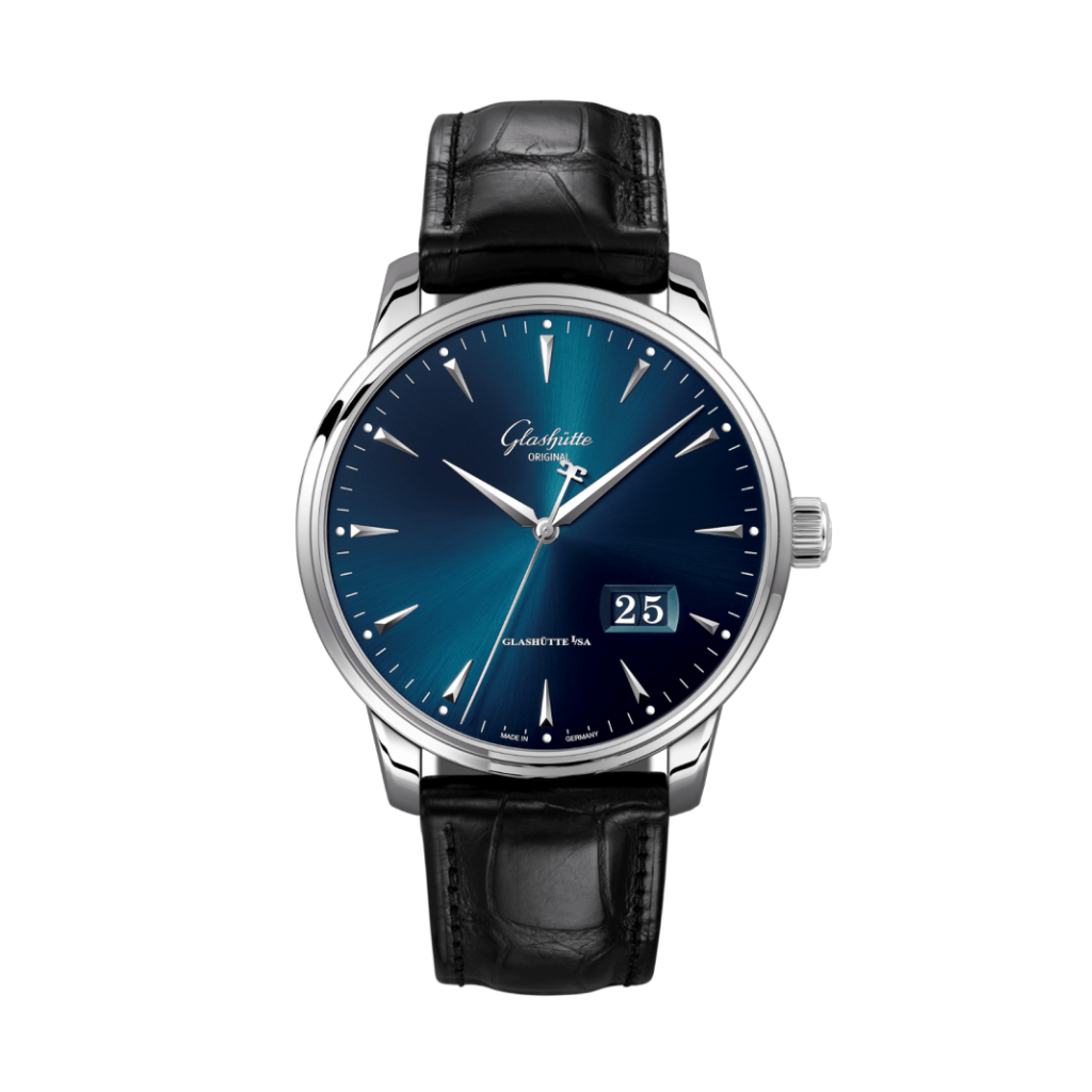 Glashuette Original Senator Excellence Panorama Date 42 mm Blue Dial Stainless Steel Louisiana   Leather Strap 1-36-03-04-02-30 - WATCHXNYC