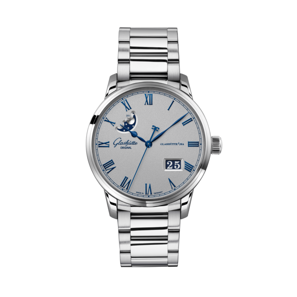 Glashuette Original Senator Excellence Panorama Date Moon Phase 40 mm Grey Dial Stainless Steel Metal Bracelet 1-36-24-02-02-71 - WATCHXNYC