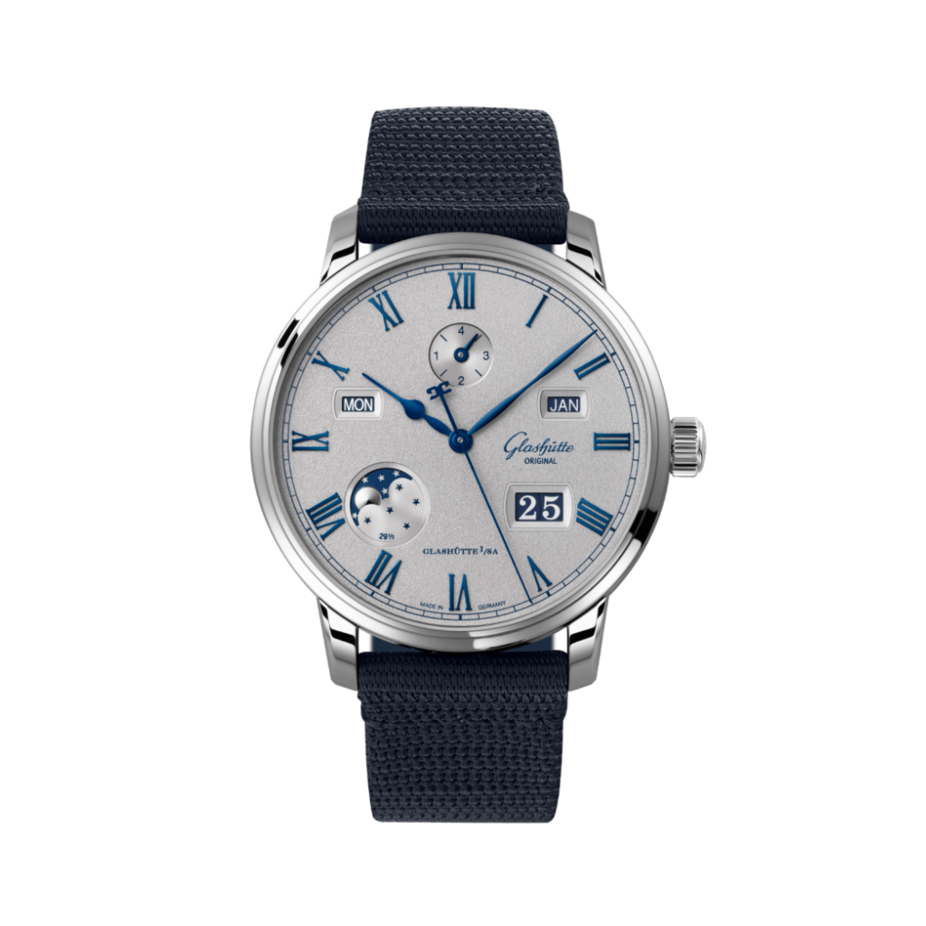 Glashuette Original Senator Excellence Perpetual Calendar 42 mm Grey Dial Stainless Steel Synthetic, Blue Strap 1-36-12-03-02-64 - WATCHXNYC