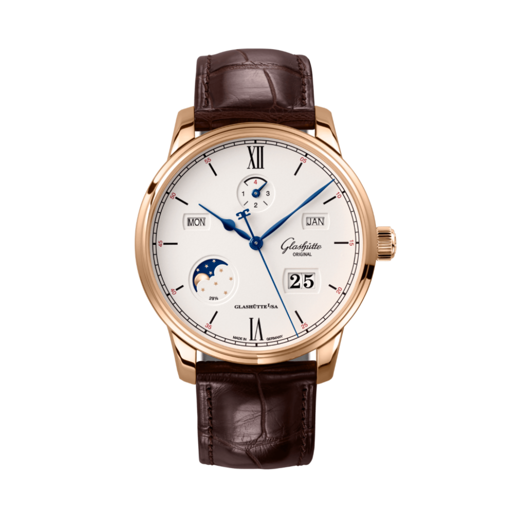 Glashuette Original Senator Excellence Perpetual Calendar 42 mm Silver Dial Red Gold Louisiana   Nubuk Leather Strap, Brown 1-36-02-02-05-61 - WATCHXNYC