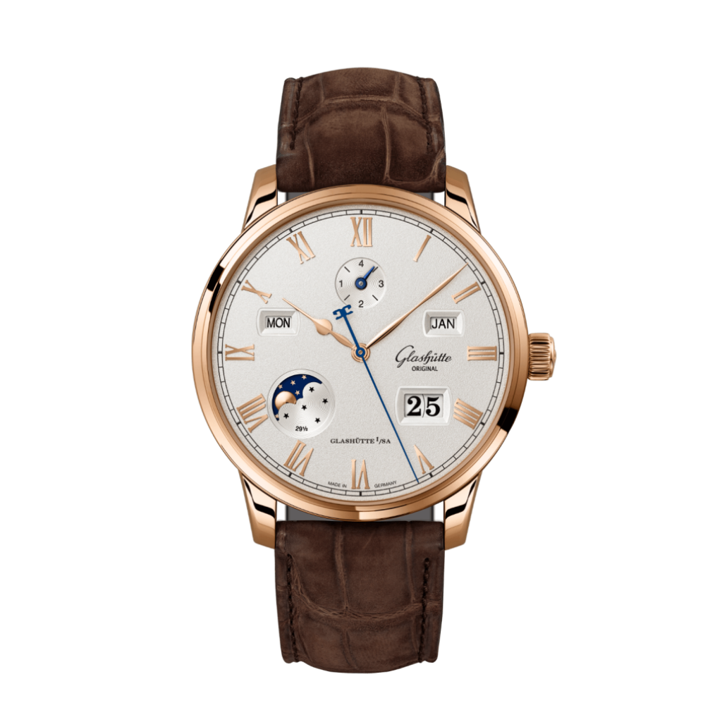 Glashuette Original Senator Excellence Perpetual Calendar 42 mm Silver Dial Red Gold Louisiana   Nubuk Leather Strap, Brown 1-36-12-02-05-62 - WATCHXNYC