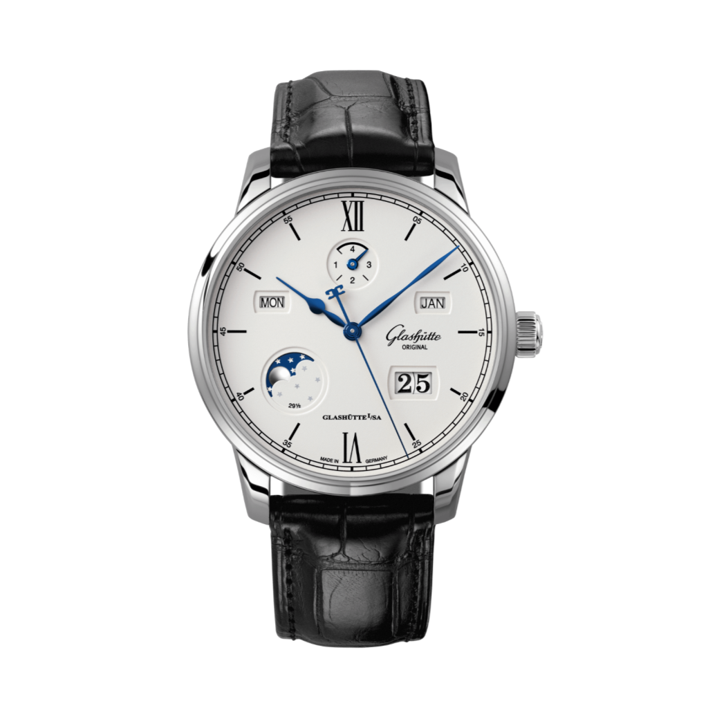 Glashuette Original Senator Excellence Perpetual Calendar 42 mm Silver Dial Stainless Steel Louisiana   Leather Strap, Black 1-36-02-01-02-61 - WATCHXNYC