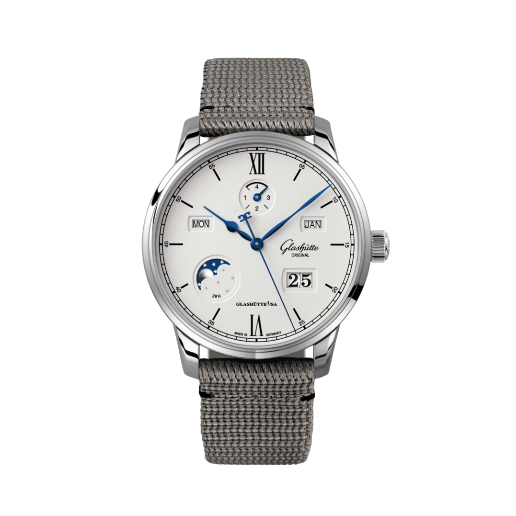 Glashuette Original Senator Excellence Perpetual Calendar 42 mm Silver Dial Stainless Steel Synthetic, Grey Strap 1-36-02-01-02-66 - WATCHXNYC