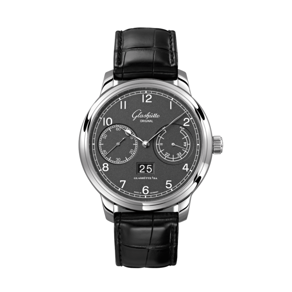 Glashuette Original Senator Observer 44 mm Grey Dial Stainless Steel Louisiana   Leather Strap, Black 100-14-02-02-04 - WATCHXNYC