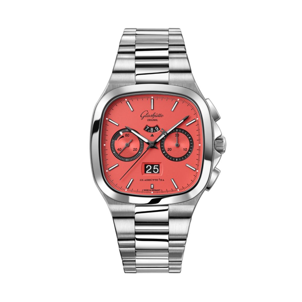 Glashuette Original Seventies Chronograph Panorama Date 40 mm Zany Pink Dial Stainless Steel Metal Bracelet 1-37-02-17-02-70 - WATCHXNYC