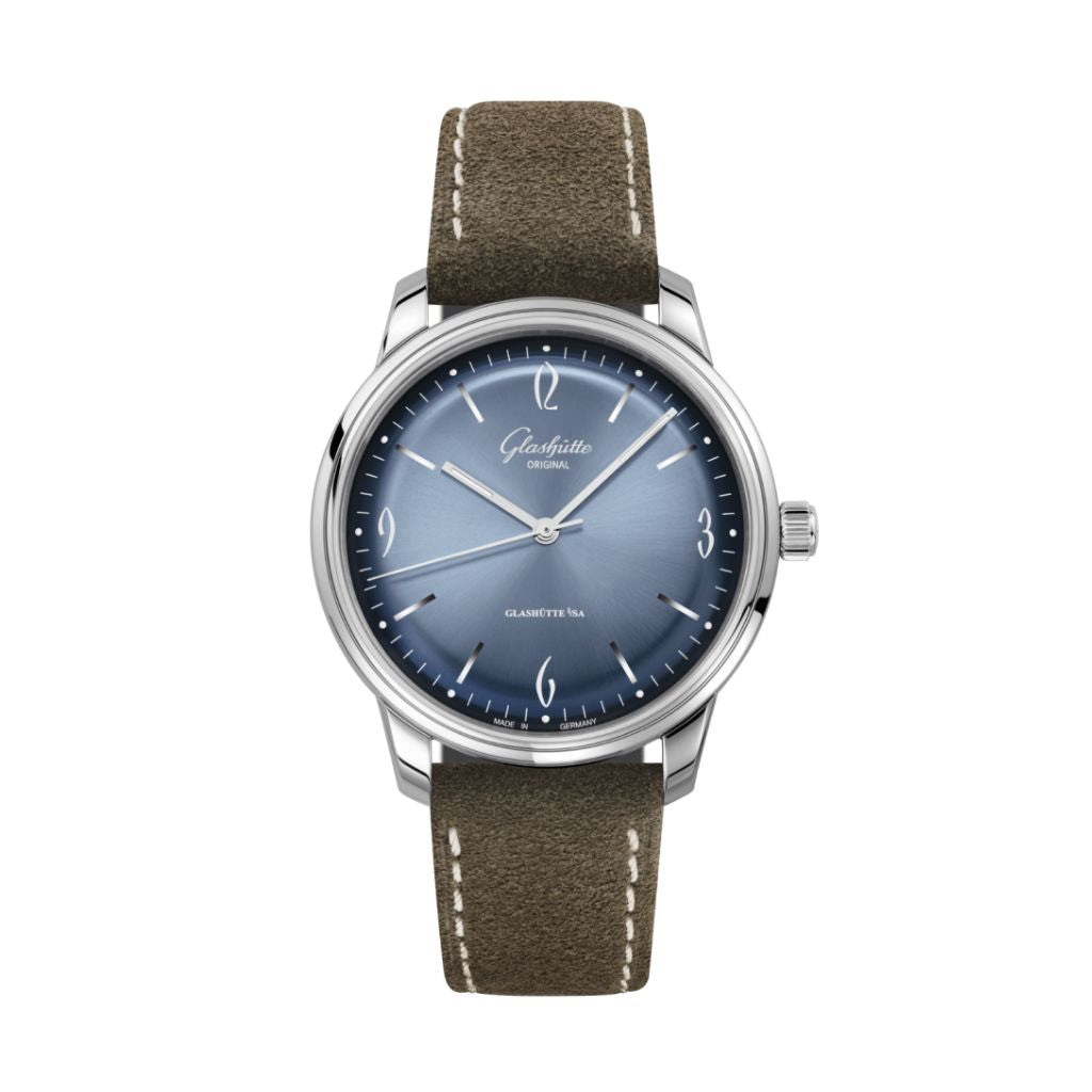 Glashuette Original Sixties Annual Edition 39 mm Blue Dial Stainless Steel   Strap, Brown 1-39-52-14-02-04 - WATCHXNYC