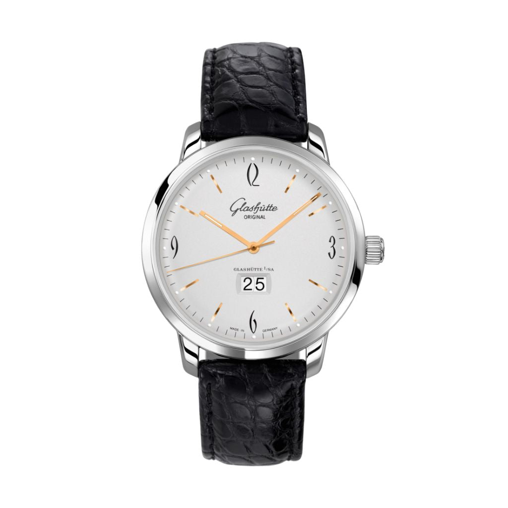 Glashuette Original Sixties Panorama Date 42 mm White Dial Stainless Steel Louisiana  , Black 2-39-47-01-02-04 - WATCHXNYC