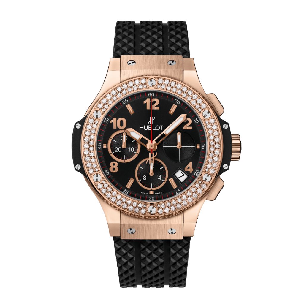 HUBLOT Big Bang Gold Diamonds 41 mm Black Dial Polished 18K 5N Gold Rubber Strap 341.PX.130.RX.114 - WATCHXNYC