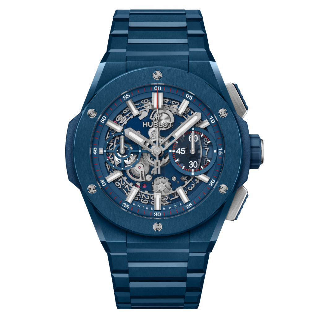 HUBLOT Big Bang Integrated Blue Ceramic 42 mm Transparent Dial Polished Blue Ceramic Bracelet 451.EX.5123.EX - WATCHXNYC