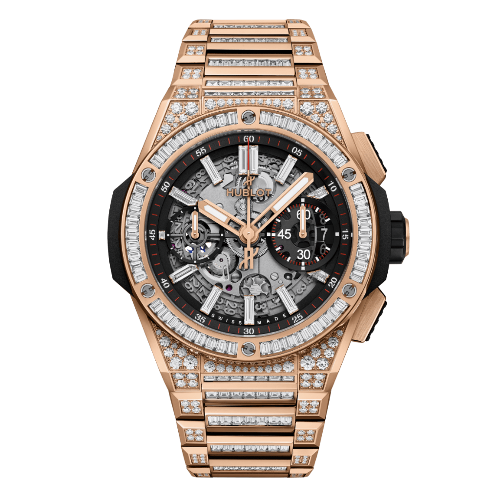 HUBLOT Big Bang Integrated King Gold Jewellery 42 mm Transparent Dial with Diamonds Polished 18K King Gold Bracelet 451.OX.1180.OX.9804 - WATCHXNYC
