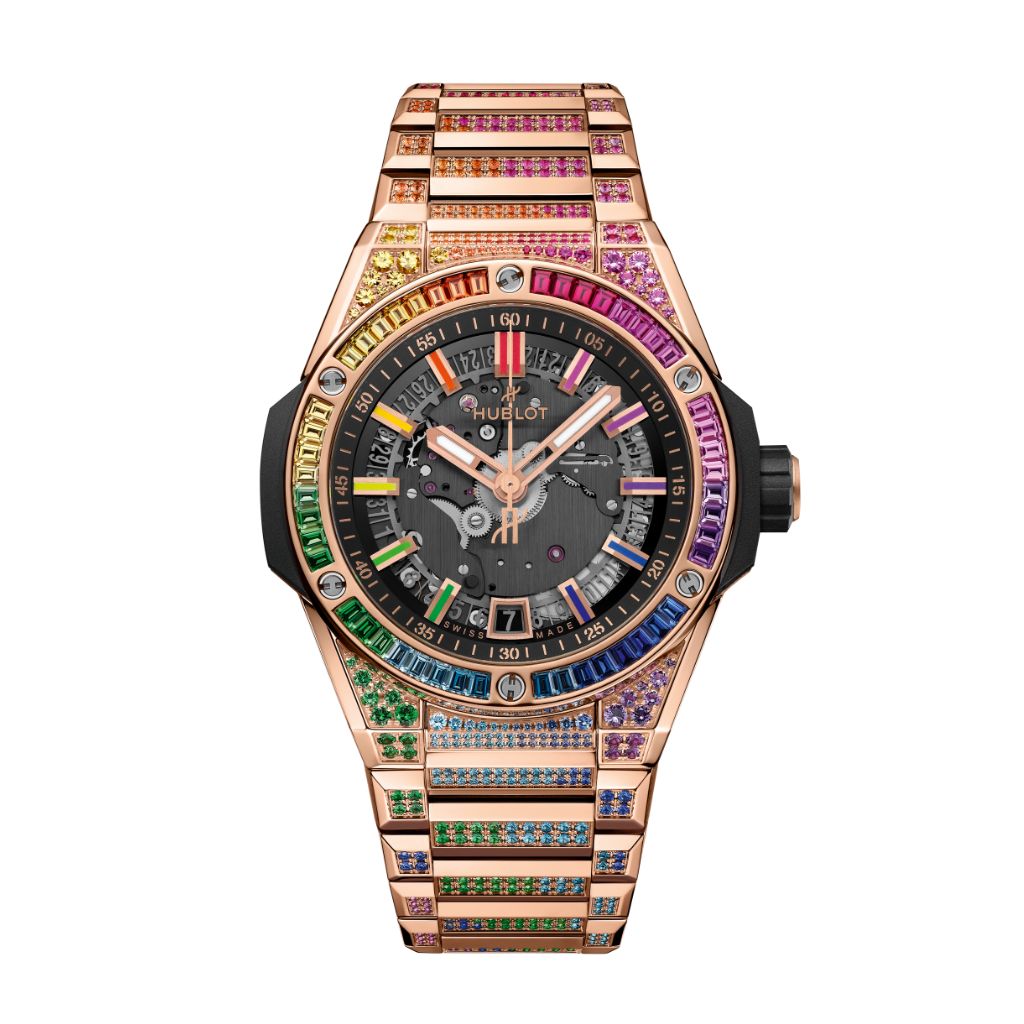 HUBLOT Big Bang Integrated Time Only King Gold Rainbow 40 mm Transparent Dial with Diamonds Polished 18K King Gold Bracelet 456.OX.0180.OX.3999 - WATCHXNYC