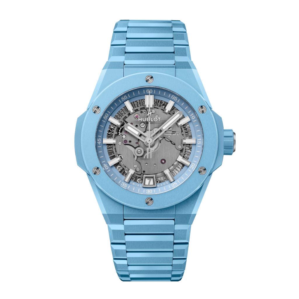 HUBLOT Big Bang Integrated Time Only Sky Blue Ceramic 40 mm Transparent Dial Polished Sky Blue Ceramic Bracelet 456.EX.5120.EX - WATCHXNYC