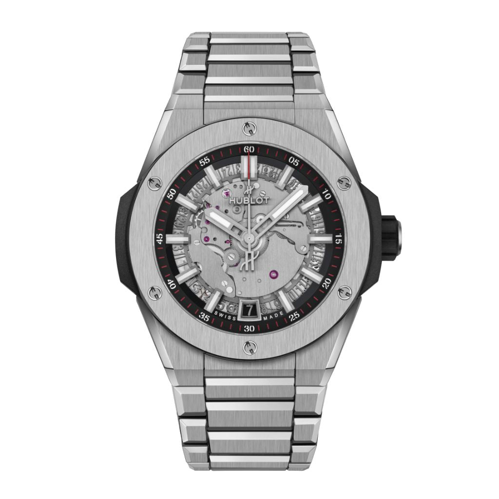 HUBLOT Big Bang Integrated Time Only Titanium 40 mm Transparent Dial Polished Titanium Bracelet 456.NX.0170.NX - WATCHXNYC