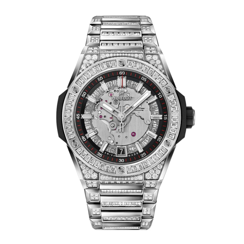 HUBLOT Big Bang Integrated Time Only Titanium Jewellery 40 mm Transparent Dial with Diamonds Polished Titanium Bracelet 456.NX.0170.NX.9804 - WATCHXNYC