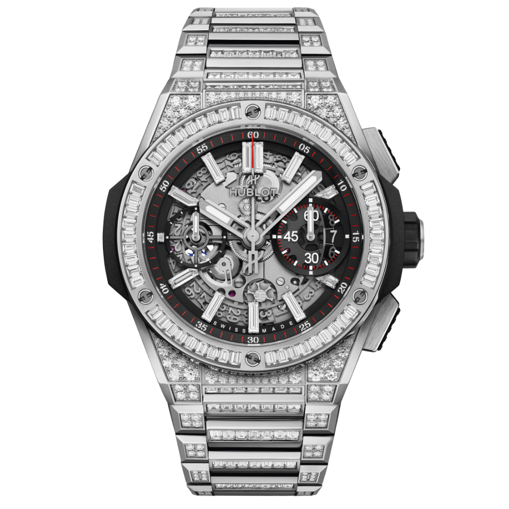 HUBLOT Big Bang Integrated Titanium Jewellery 42 mm Transparent Dial with Diamonds Polished Titanium Bracelet 451.NX.1170.NX.9804 - WATCHXNYC