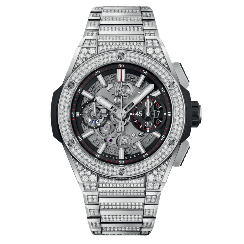 HUBLOT Big Bang Integrated Titanium Pavé 42 mm Transparent Dial with Diamonds Polished Titanium Bracelet 451.NX.1170.NX.3704 - WATCHXNYC