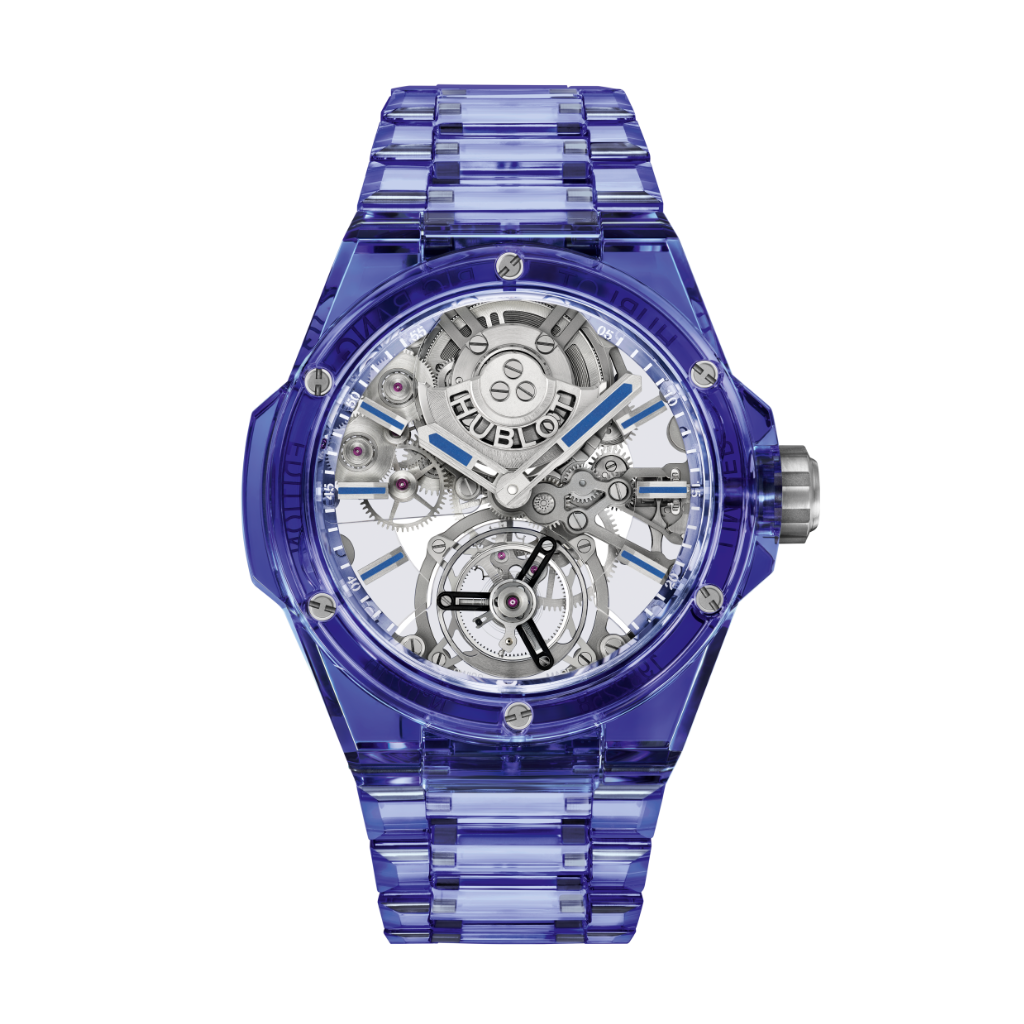 Hublot Big Bang Integrated Tourbillon Full Blue Sapphire 43 mm Transparent Dial Polished Blue Sapphire Crystal Bracelet 455.JL.0120.JL - WATCHXNYC