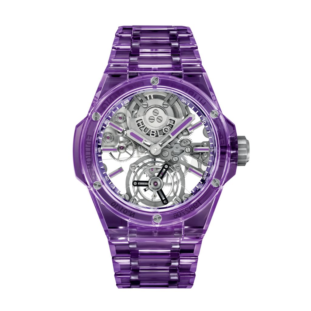 HUBLOT Big Bang Integrated Tourbillon Full Purple Sapphire 43 mm Transparent Dial Polished Purple Sapphire Crystal Bracelet 455.JM.0120.JM - WATCHXNYC