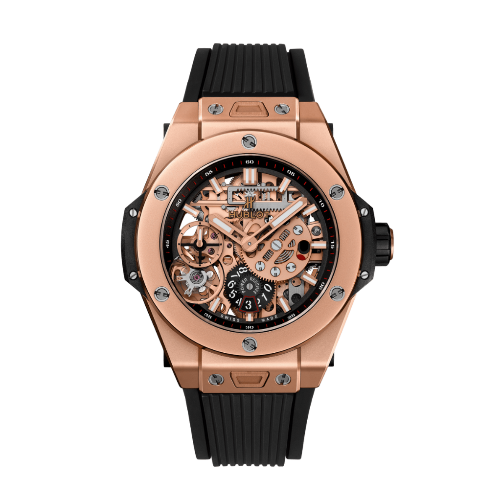 Hublot Big Bang Meca-10 King Gold 45 mm Transparent Dial Microblasted 18K King Gold Rubber Strap 414.OI.1123.RX - WATCHXNYC