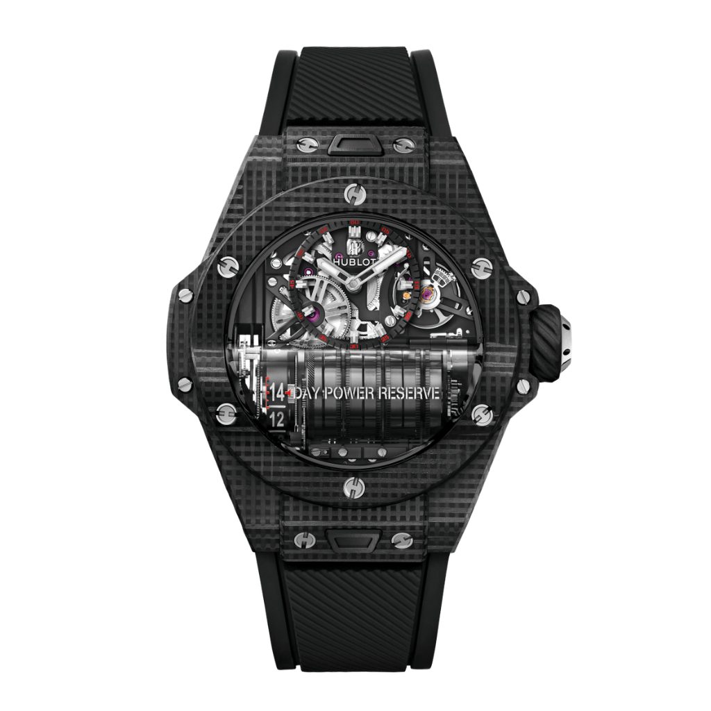 Hublot Big Bang MP-11 Power Reserve 14 Days 3D Carbon 45 mm Transparent Dial 3D Carbon Fiber Rubber Strap 911.QD.0123.RX - WATCHXNYC